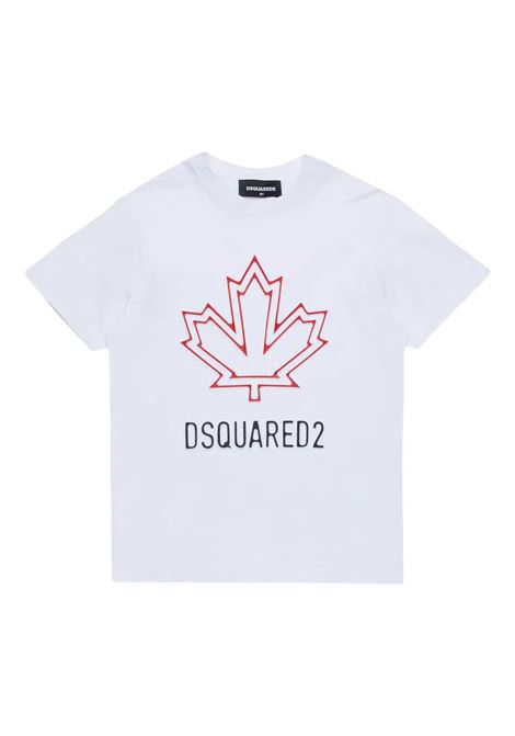 T-Shirt Bianca Con Outline Foglia D'Acero DSQUARED2 KIDS | DQ2770-D0015DQ100